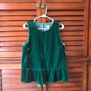 J Crew Velvet Peplum Sleeveless Green Top